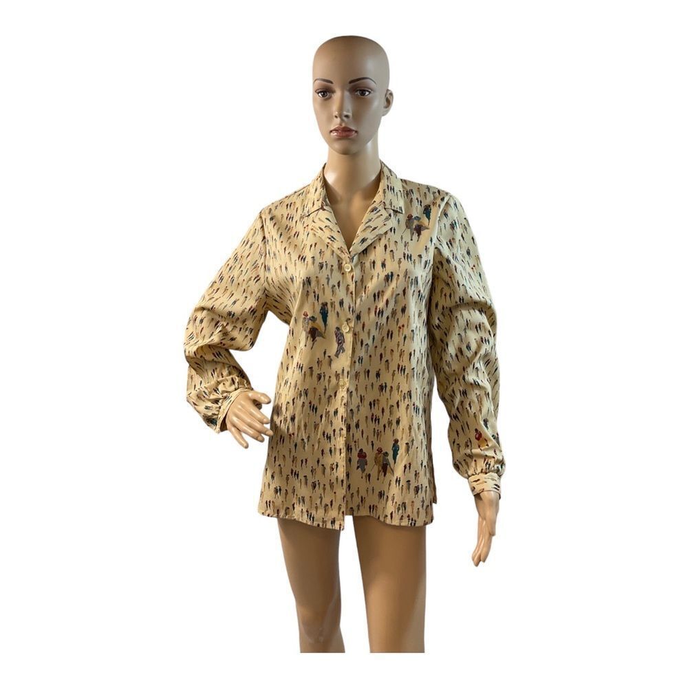 Three Flags California Women’s Vintage Beige Pink Button Down Blouse Size M